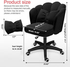 Chair with Bow Cushion Velvet Vanity Chair with Wheels, Upholstered Home Office Chair for Girls Women, Mid-Back Swivel Computer Task Chairs for Living Room Bedroom
