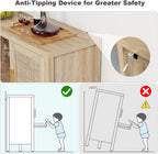Rattan Wine Bar Cabinet, Boho Rattan Home Bar with Glass Holder and Drawer Style Racks, Oak Sideboard Buffet Storage Cabinet for Living Dining Room Kitchen