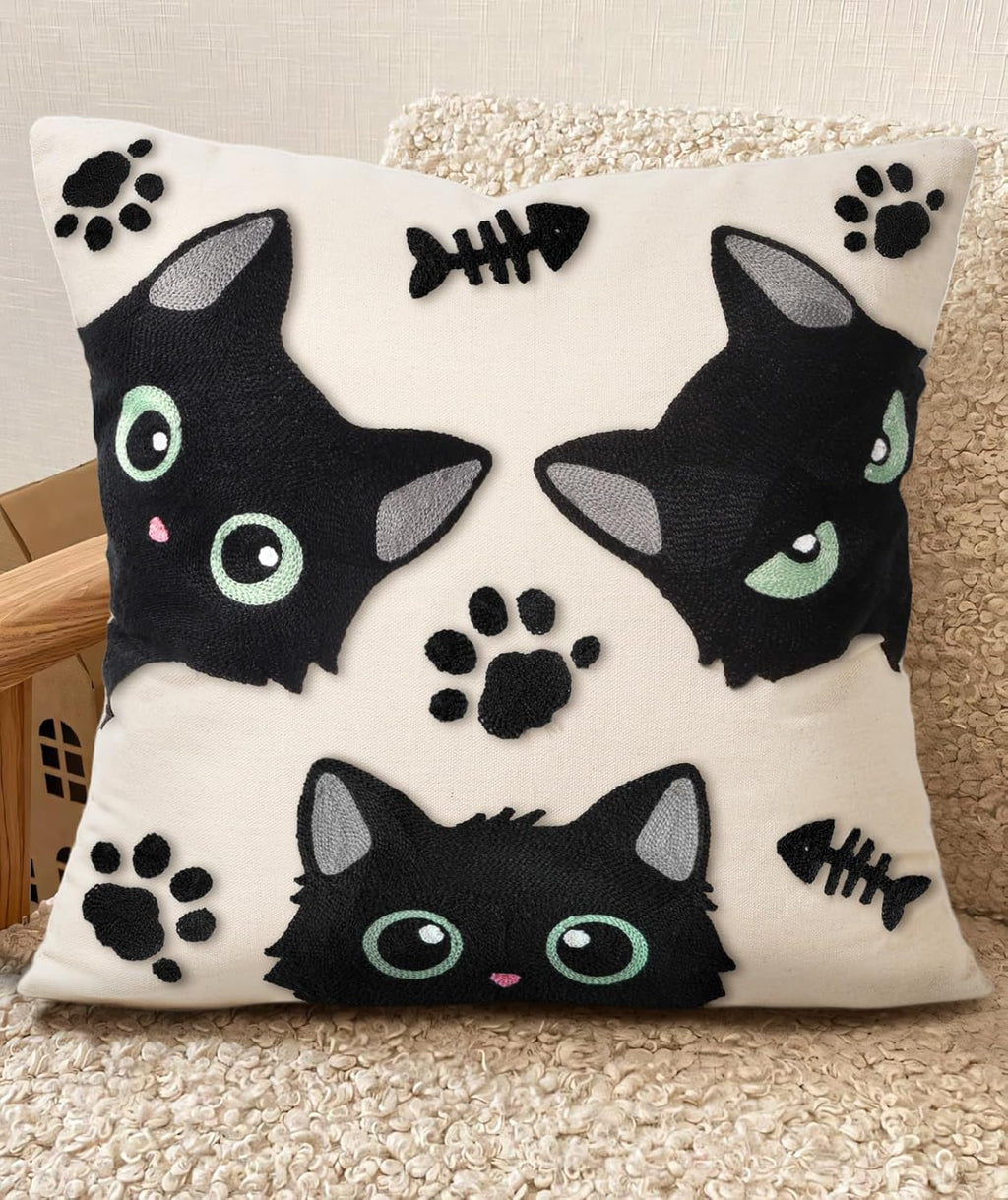 Embroidered Throw Pillow Cover 18x18 Inch - Spring Summer Boho Decorative Pillow Cover with Zipper for Living Room Couch Sofa Bed Aesthetic Design Flower Cluster Cushion Pillowcase