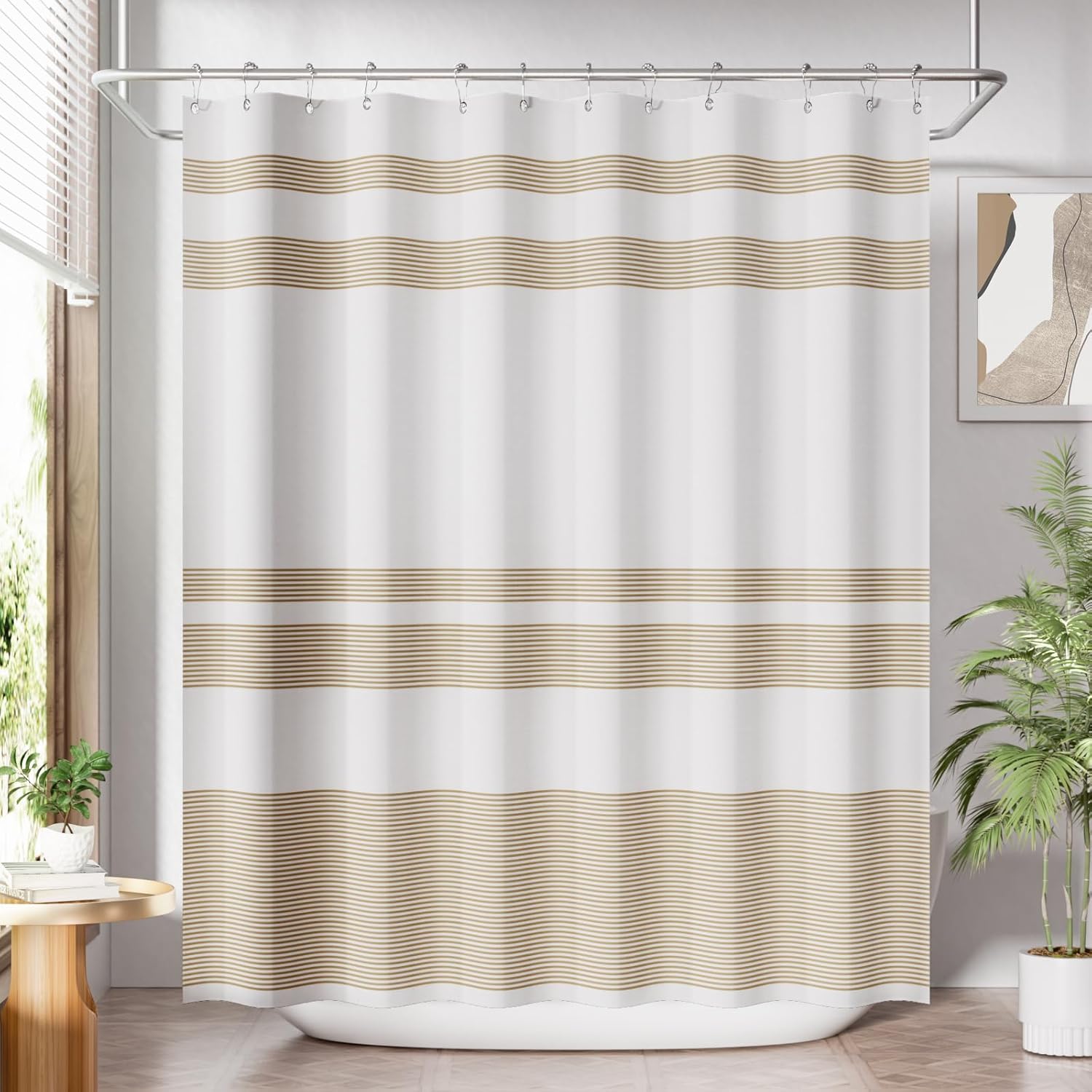 Shower Curtain, Washable Cloth Black Shower Curtain Sets with 12 Shower Curtain Hooks, Fabric Rustic Black and White Striped Curtain, Farmhouse Bathroom Curtains, 72x72 Inches