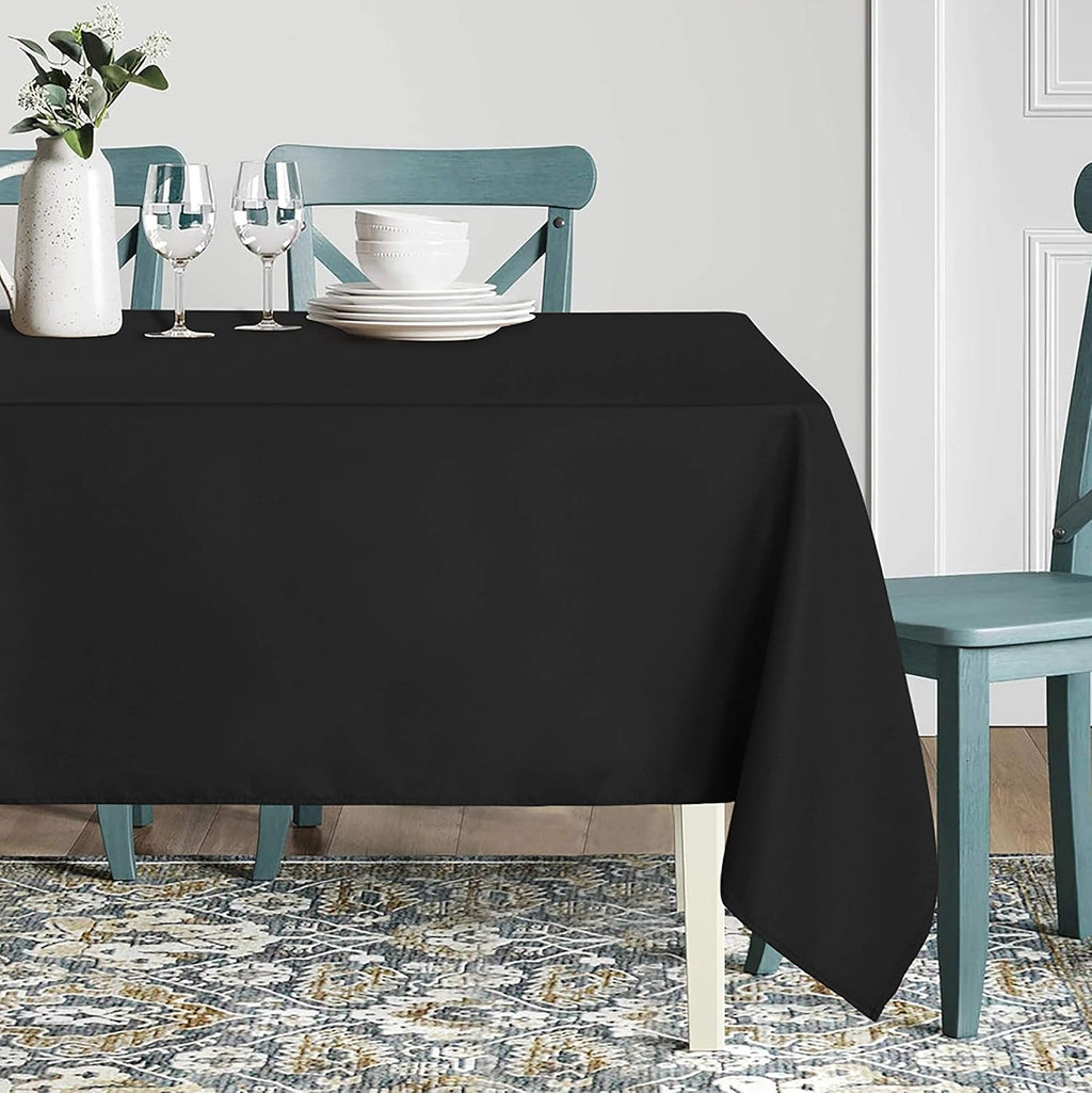 Rectangle Tablecloth - 60 x 84 Inch - Stain and Wrinkle Resistant Washable Polyester Table Cloth, Decorative Fabric Table Cover for Dining Tables, Buffet Parties and Camping, Black
