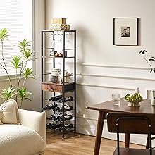 IBUYKE Wine Rack Freestanding Floor, Bar Cabinet for Liquor and Glasses,4-Tier Wood Coffee Bar Cabinet,Glass Holder and Storage Drawer for Home Bar Kitchen Living Room,Rustic Brown UTMJ905H