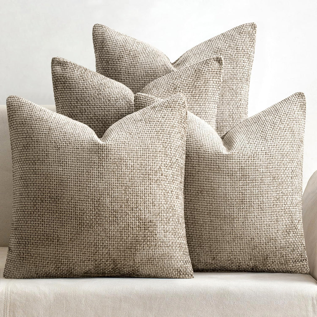 Pack of 4 Couch Throw Pillow Covers 18x18 Inch Neutral Soft Decorative Chenille Pillow Covers Farmhouse Boho Cushion Covers for Mid Century Modern Spring Home Decor Sofa Bedroom Living Room
